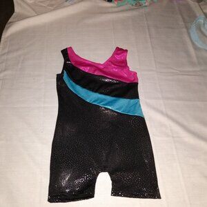 Girl's Size XS 6/6x 120 Shimmer Gymnastics Black Leotard with Pink and teal